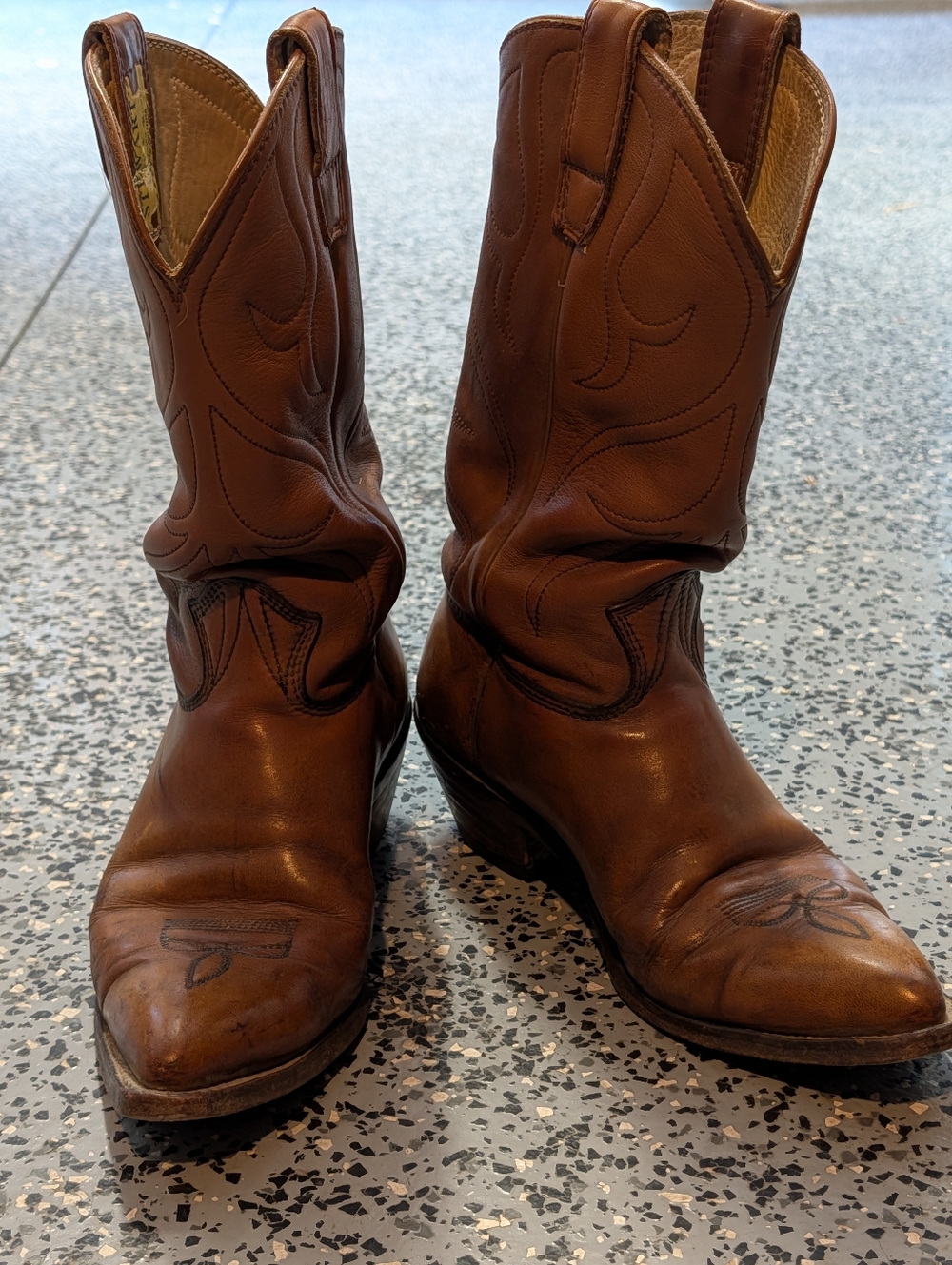 Vintage Stewart Boot Men's 8.5D Brown Leather Pointed Toe Western Cowboy Boot